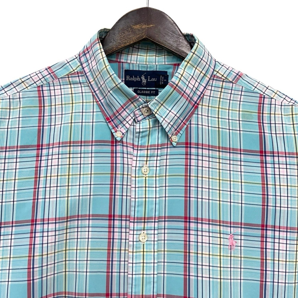 Ralph Lauren Mens Sz XXL Classic Fit Multicolor Button Down Plaid Pony Vtg Shirt